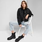 Women's Cropped Sherpa Lined Denim Jacket - Wild Fable Black