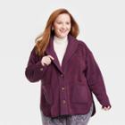 Women's Plus Size Fleece Shawl Collar Jacket - Knox Rose Plum Purple