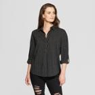 Women's Striped Long Sleeve Popover Flannel - Universal Thread Black