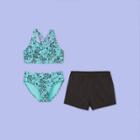 Girls' Animal Print 3pc Bikini Set With Shorts - More Than Magic Turquoise