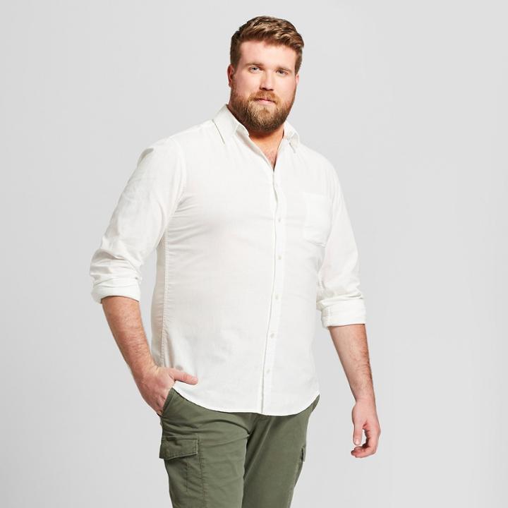 Men's Big & Tall Standard Fit Linen Cotton Long Sleeve Button-down Shirt - Goodfellow & Co White
