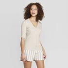 Women's Regular Fit Basic Sleeve V-neck Cardigan - A New Day Oatmeal