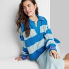 Women's Ascot + Hart Long Sleeve Graphic Sweater Polo Shirt - Blue