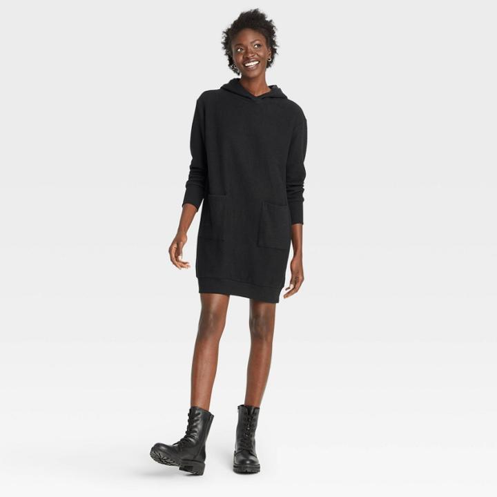 Women's Long Sleeve Hoodie Dress - Who What Wear Black