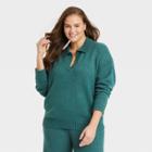 Women's Plus Size Collared Split Neck Pullover Sweater - A New Day Teal