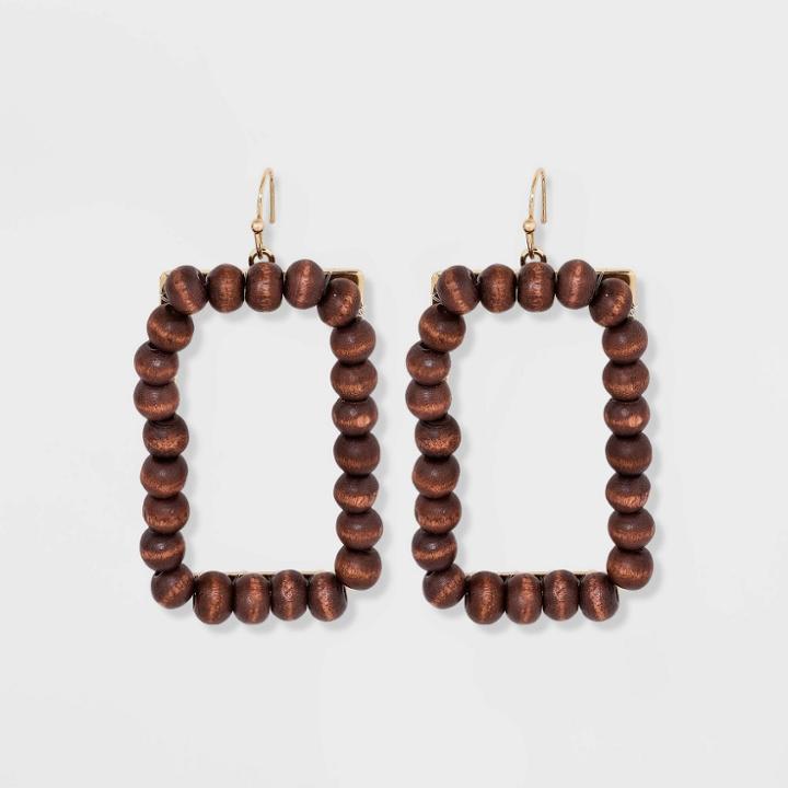 Square Wood Beaded Statement Earrings - A New Day Dark Brown