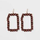 Square Wood Beaded Statement Earrings - A New Day Dark Brown