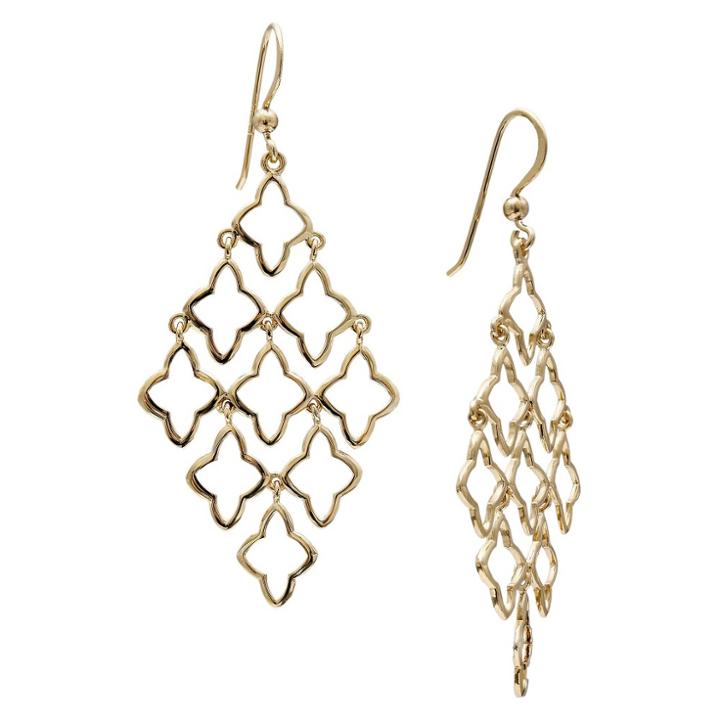 Distributed By Target Women's Sterling Silver Drop Kite Earrings In 14k Gold - Yellow