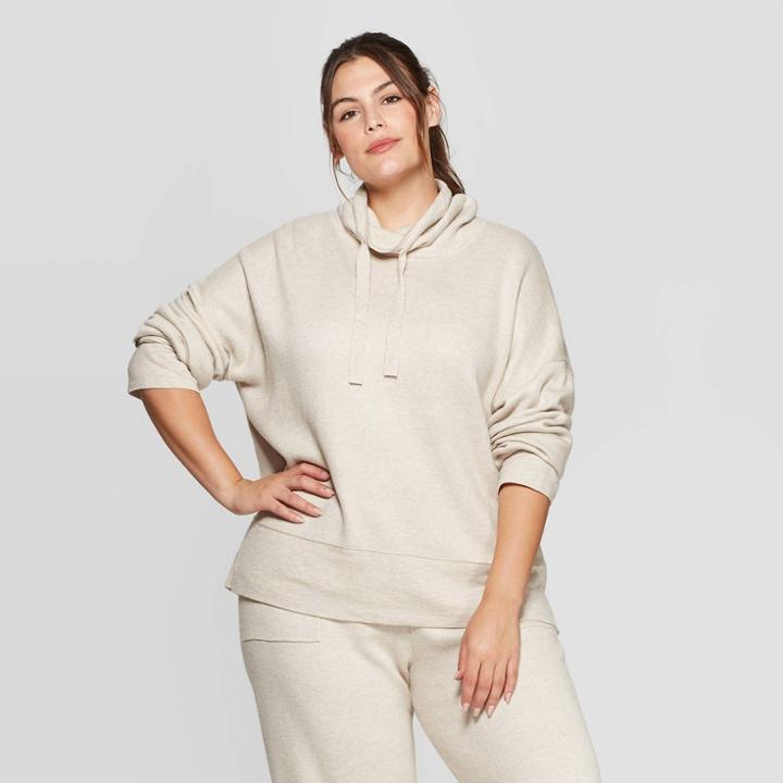 Women's Plus Size Long Sleeve Mock Turtleneck Sweater - Universal Thread Beige
