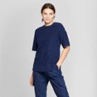 Women's Short Sleeve Boucle Pullover Sweater - Prologue Navy