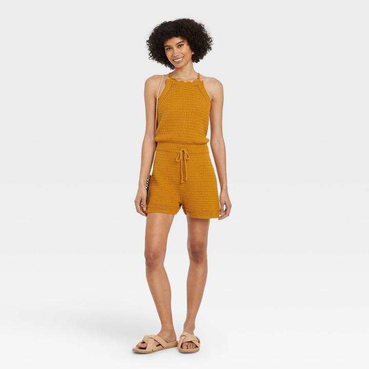 Women's Tie-front Romper - Universal Thread Yellow