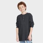 Boys' Long Sleeve Washed Thermal Henley T-shirt - Art Class Black