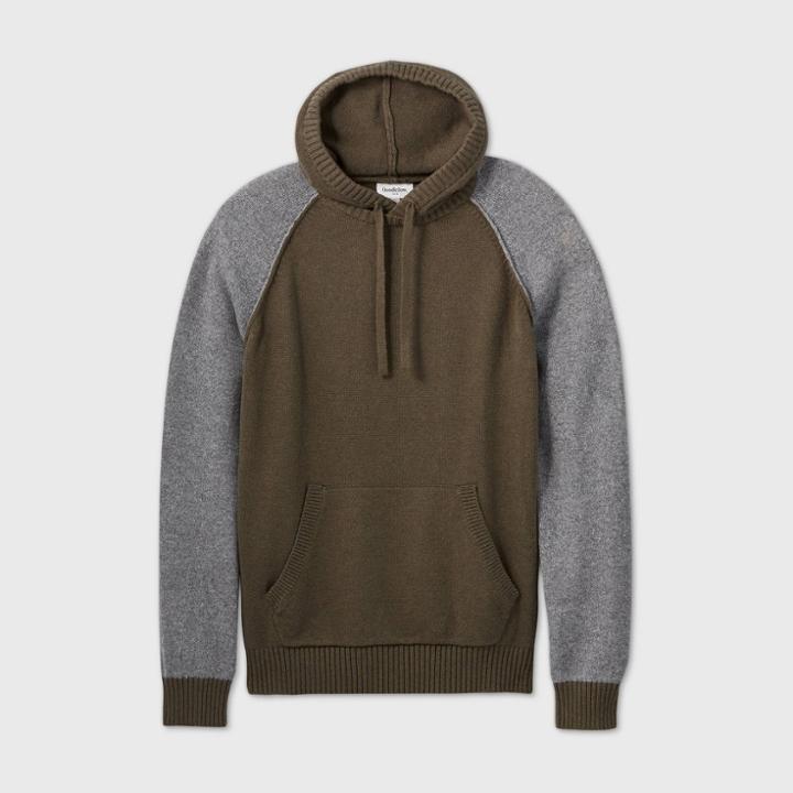 Men's Tall Colorblock Regular Fit Hooded Sweater - Goodfellow & Co Olive/gray