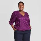 Women's Plus Size Puff Long Sleeve Wrap Top - A New Day Deep Purple