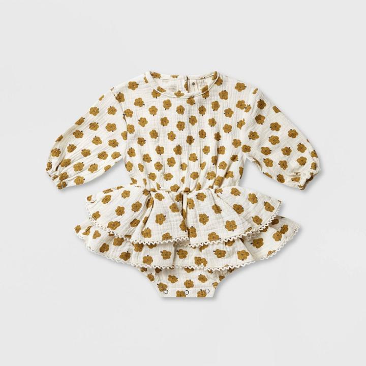 Q By Quincy Mae Baby Girls' Floral Rosie Romper - Light Beige