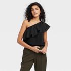 Women's One Shoulder Ruffle Top - A New Day Black