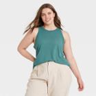 Women's Plus Size Linen Tank Top - A New Day Teal