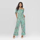Women's Floral Print Off The Shoulder Tie Sleeve Jumpsuit - Xhilaration Green