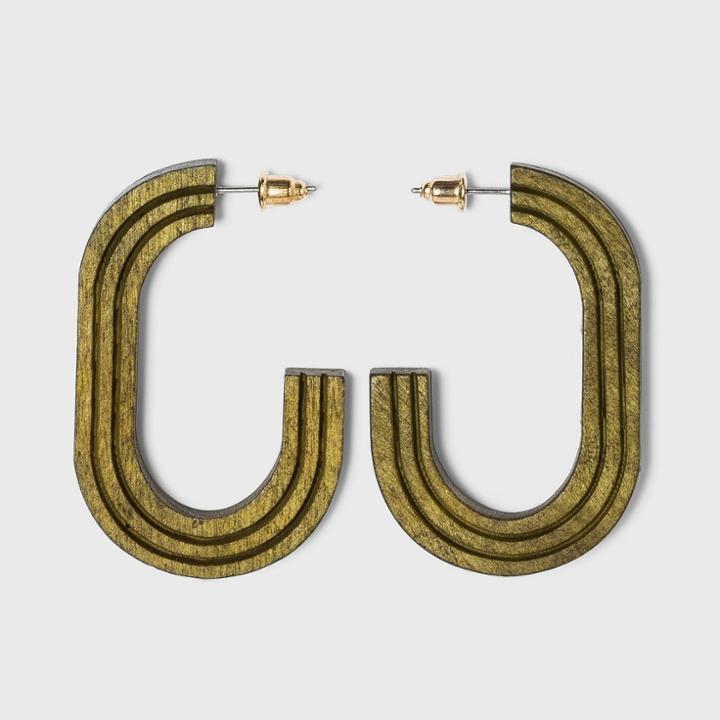 Grooved Open Oval Wood Hoop Earrings - Universal Thread Green