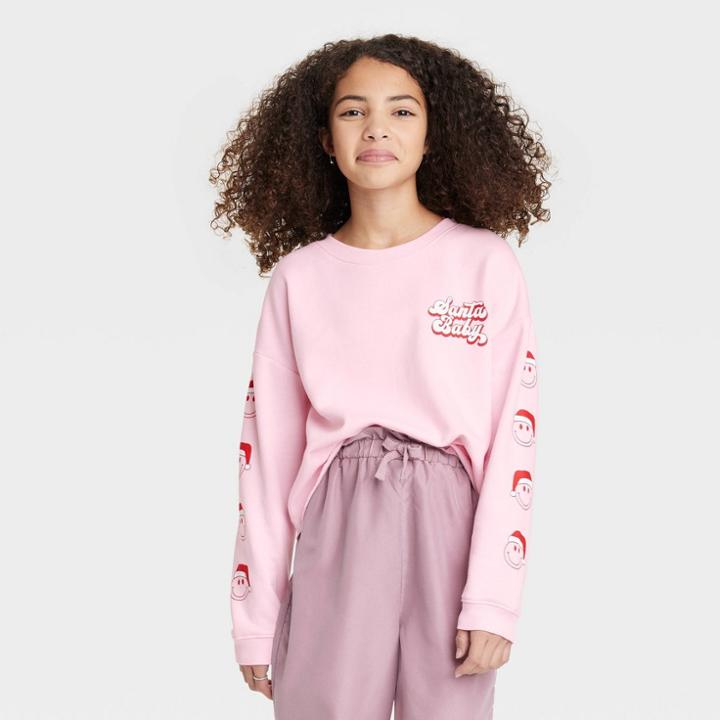 Girls' Holiday Crewneck Sweatshirt - Art Class Pink