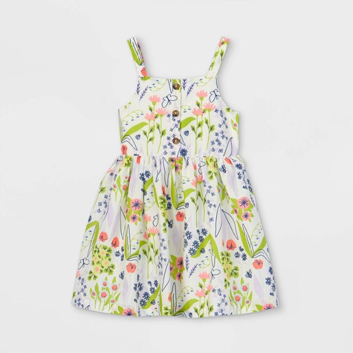 Toddler Girls' Floral Button-front Tank Dress - Cat & Jack Cream