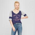 Women's 3/4 Sleeve I Want It All & I Want It Delivered Graphic T-shirt - Fifth Sun (juniors') Navy