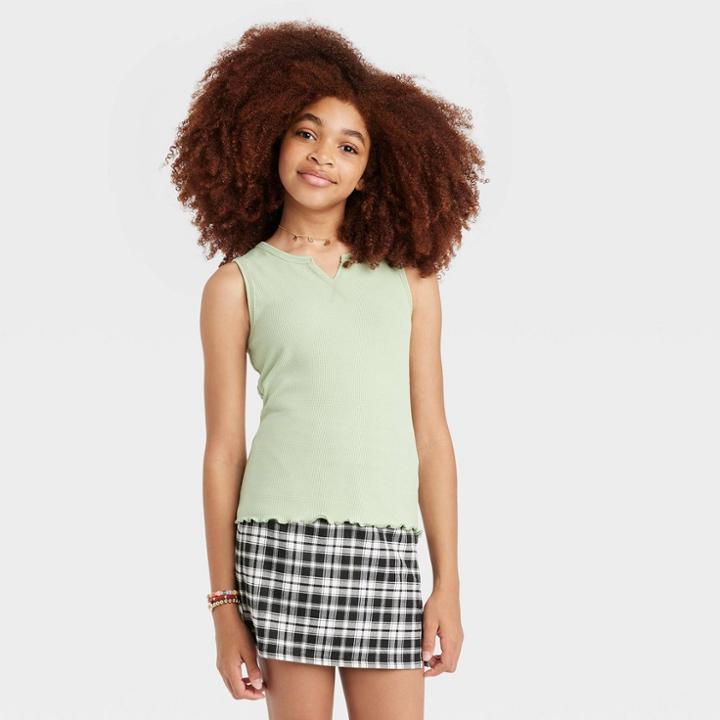 Girls' Notch Neck Tank Top - Art Class Light Green