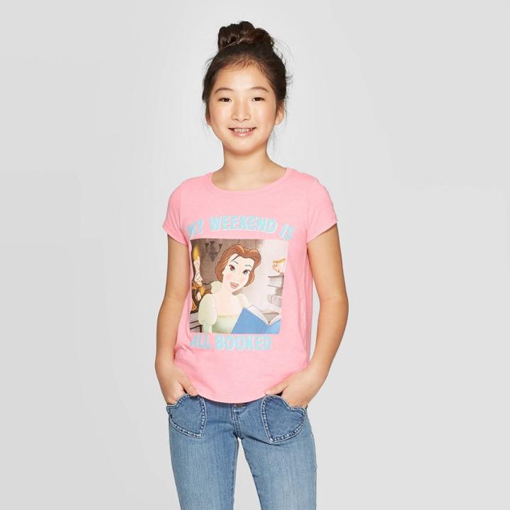 Petitegirls' Disney Princess Belle All Booked Short Sleeve T-shirt - Pink