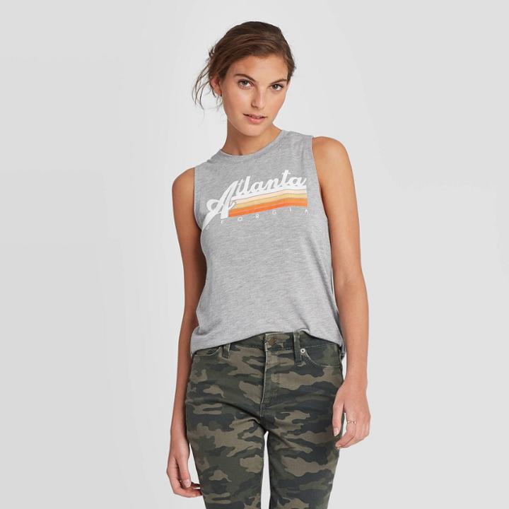 Women's Round Neck Atlanta Georgia Graphic Muscle Tank Top - Modern Lux Gray