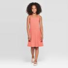 Girls' Ruffle Trim Tank Dress - Art Class Orange