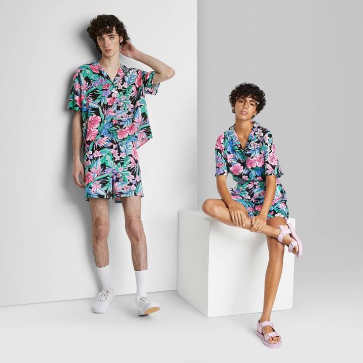 Short Sleeve Camp Button-down Shirt - Wild Fable Black Floral