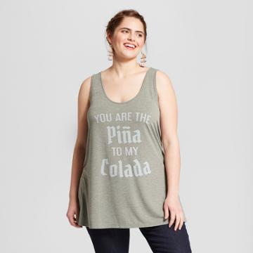 Women's Plus Size Pina Colada Cross Back Graphic Tank Top - Zoe+liv - Green