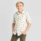 Boys' Long Sleeve Dino Print Button-down Shirt - Cat & Jack Almond Cream Xl, Boy's, White