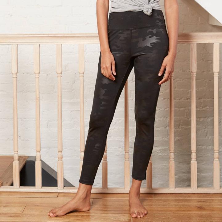 Women's Camo Print High-waisted Faux Leather Leggings - Knox Rose Black