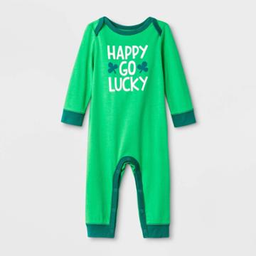 Baby Boys' Long Sleeve St. Patty's Happy Go Lucky Romper - Cat & Jack Green Newborn, Boy's