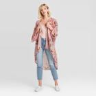 Women's Floral Print Long Sleeve Sheer Kimono Jacket - Xhilaration Blush Pink Xs/s, Women's,
