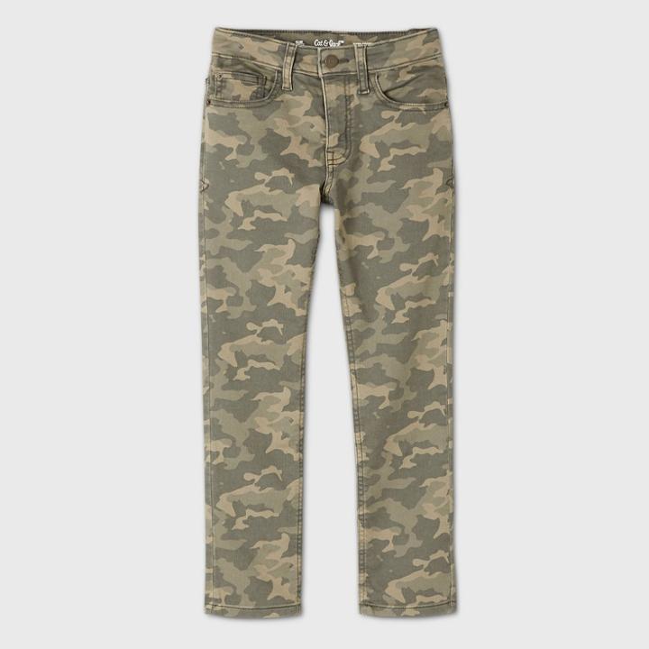 Boys' Camo Print Super Stretch Slim Fit Jeans - Cat & Jack Olive 18, Green/green