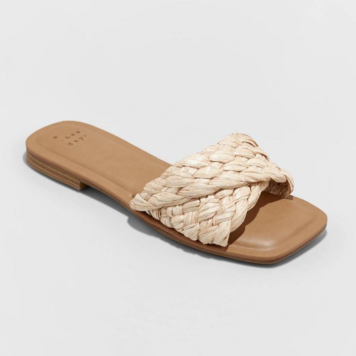 Women's Nicolette Raffia Slide Sandals - A New Day Tan