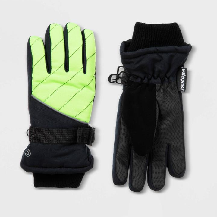 Boys' Promo Ski Gloves With Reflective - C9 Champion Green/black 8-16, Boy's, Black Green
