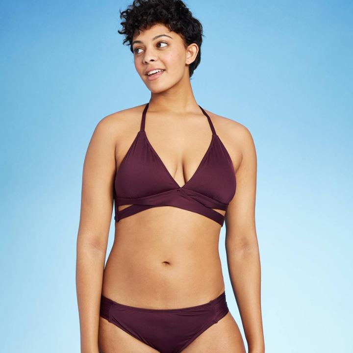 Women's Faux Wrap Halter Bikini Top - Kona Sol Royal Burgundy S, Size: Small, Royal Red