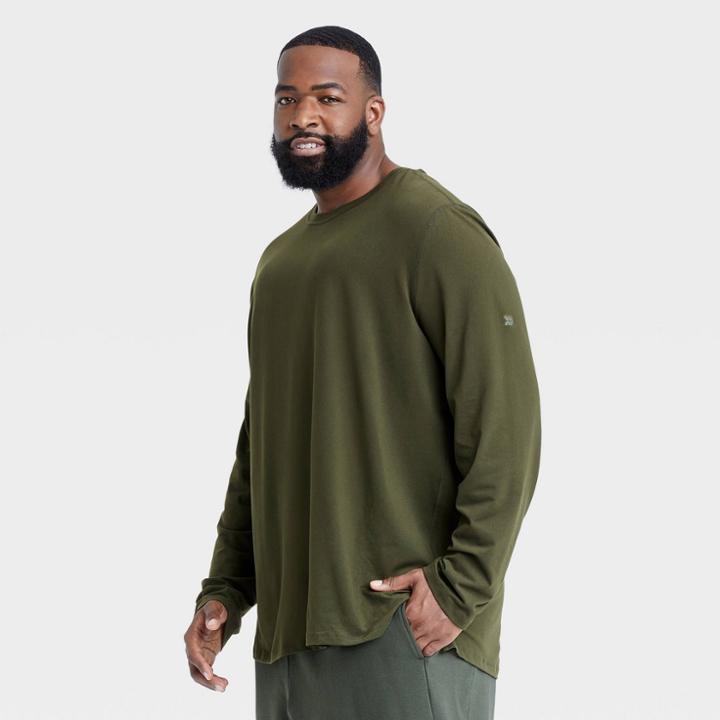 Men's Big & Tall Long Sleeve Performance T-shirt - All In Motion Olive Green