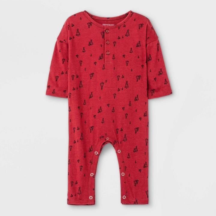 Grayson Mini Baby Jersey Henley Romper - Red Newborn