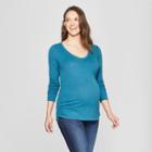 Maternity Long Sleeve Shirred T-shirt - Isabel Maternity By Ingrid & Isabel Teal Heather