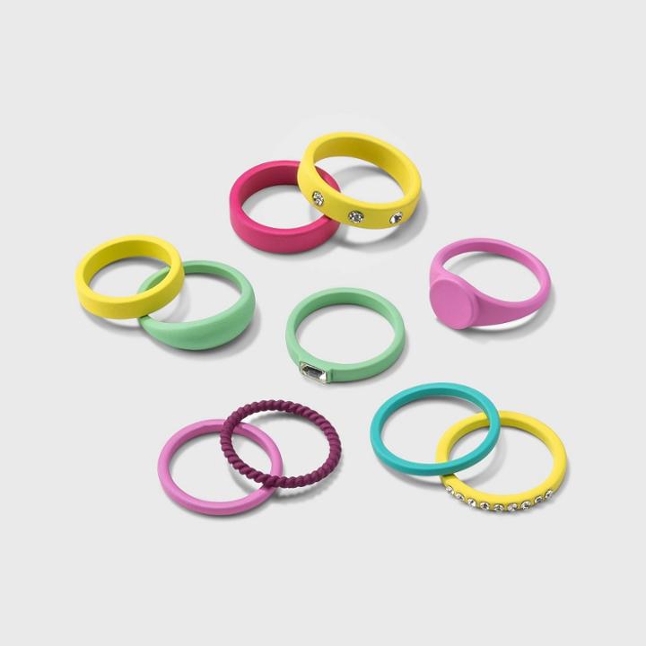 Colorful Sprayed Metal Mixed Stacking Ring Set 10pc - Wild Fable , Grey