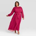 Women's Plus Size Long Sleeve Smocked Dress - Ava & Viv Rose X, Pink