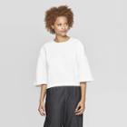 Women's Elbow Sleeve Scoop Neck Ottoman Knit Top - Prologue White