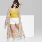 Women's Plus Size Floral Print Long Sleeve Tiered Duster Kimono Jacket - Wild Fable Beige