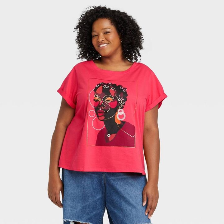 No Brand Black History Month Women's Plus Size Family Moment Beautiful Woman Short Sleeve T-shirt - Pink