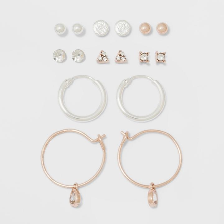 Two Stones, Two Balls, Triangle, Flat Circle, & Hoop Earring Set - A New Day,