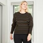 Women's Plus Size Striped Crewneck Pullover Sweater - Who What Wear Black